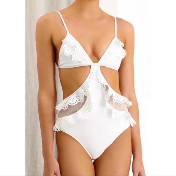 Zimmermann KIRRA LASER CUT FRILL Swim & Resort 1PC Raffle trim swimsuit sz 2-4 - Picture 3 of 17